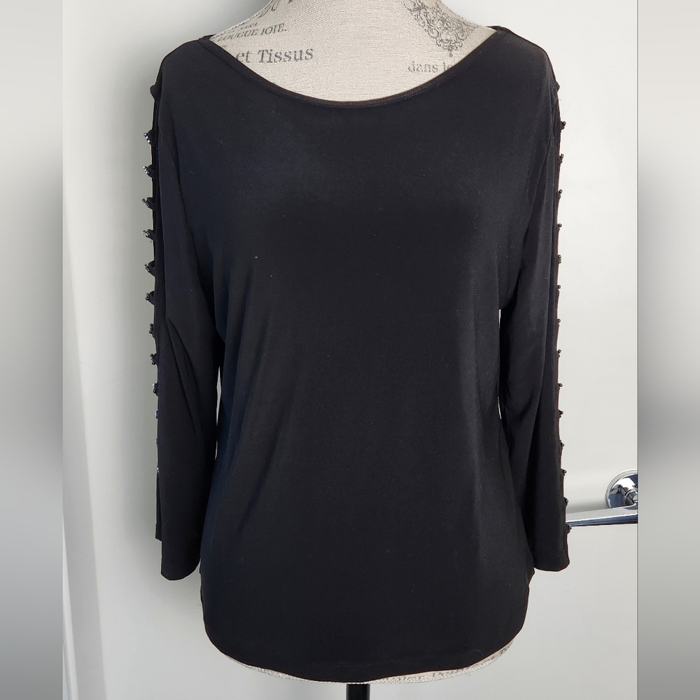 Black Long Sleeve Sequin Cutout Top